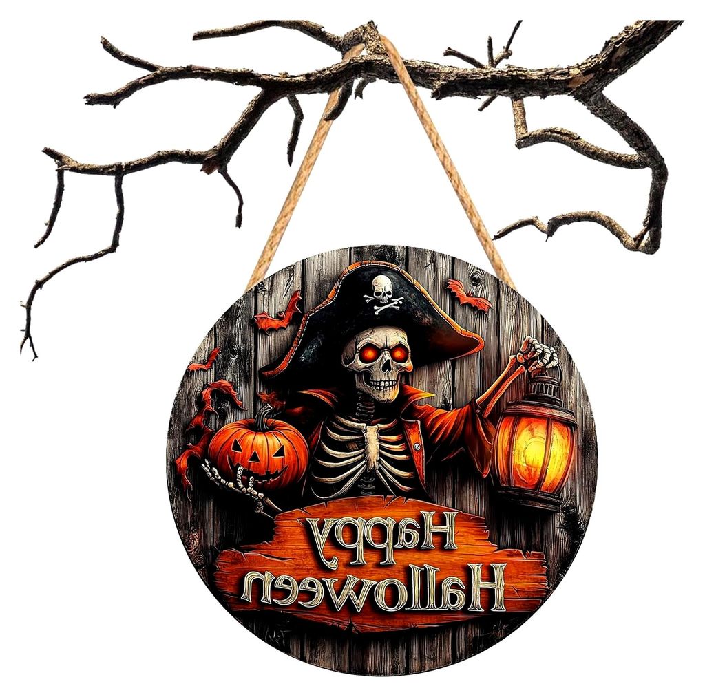 Halloween Türschild,Hölzerne 2D Halloween Türdeko | Piraten Kapitän Spukhaus Kürbis Weißer Geist Deko Für Garten Wand Raum Fenster Partydeko...