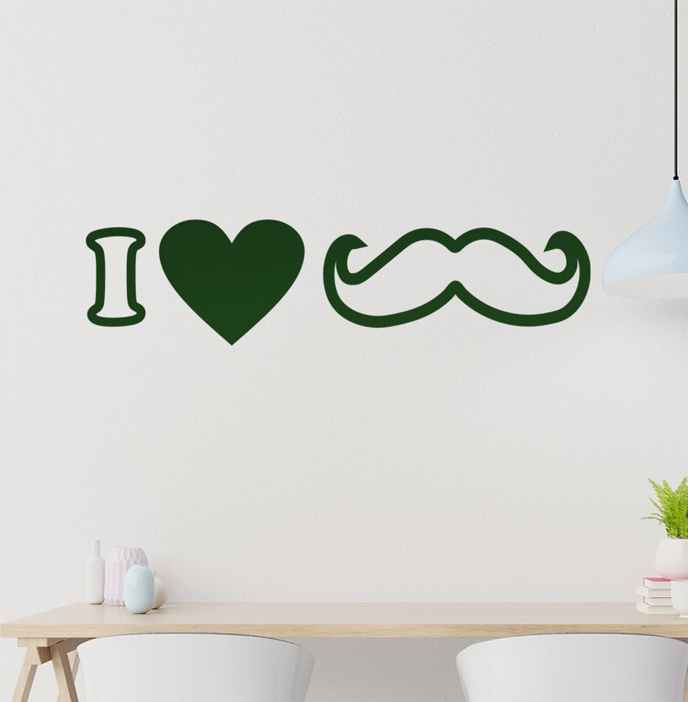 I love mustache Wandtattoo in 6 Größen - Wandaufkleber Wall Sticker - Dekoration, Küche, Wohnzimmer, Schlafzimmer, Badezimmer