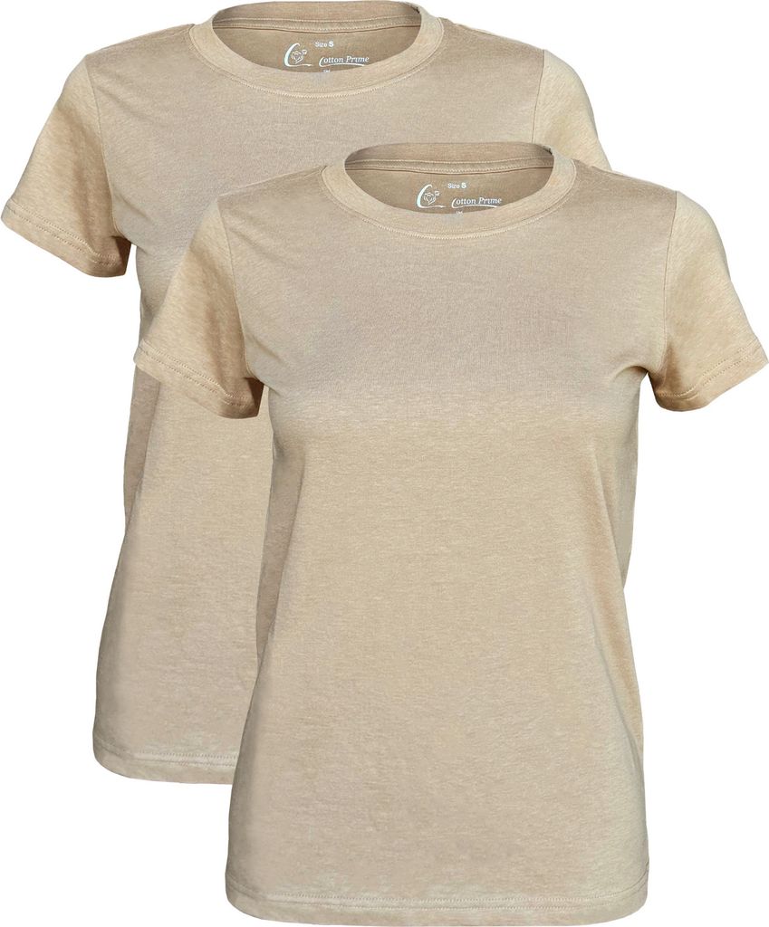 Cotton Prime 2 Stück Damen T-Shirt O-Neck - Tee 3XL beige