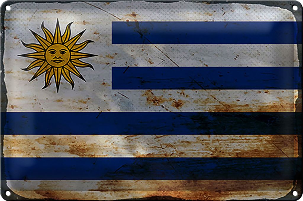 Blechschild Flagge Uruguay 30x20cm Flag of Uruguay Rost