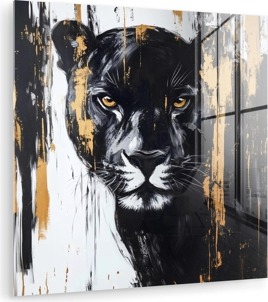 MuchoWow Glasbilder - Bilder auf Wandbild - Foto auf Glas Panther - Schwarz - Abstrakt - Pinselstriche 30x30 cm Wanddekoration aus Glas - Acrylglas...