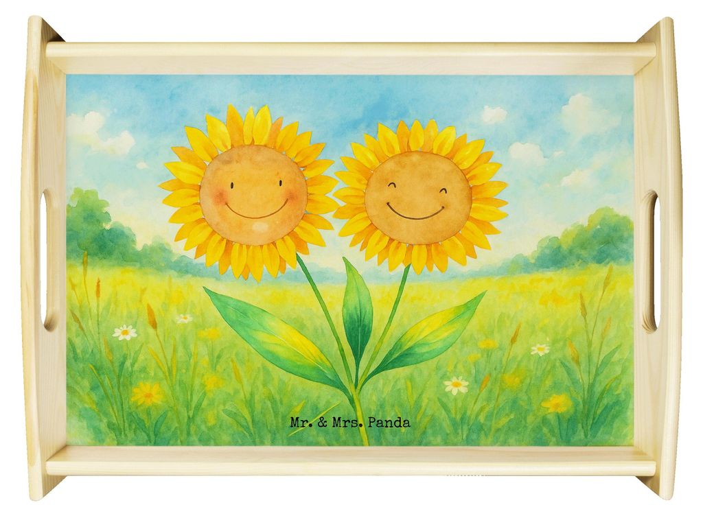 Mr. & Mrs. Panda tablett für bett Blume Sonnenblume Design - Weiß - Geschenk, Lieblingsmensch, Sofa, Servier, Best Friends, Deko, Freundin, Beste...