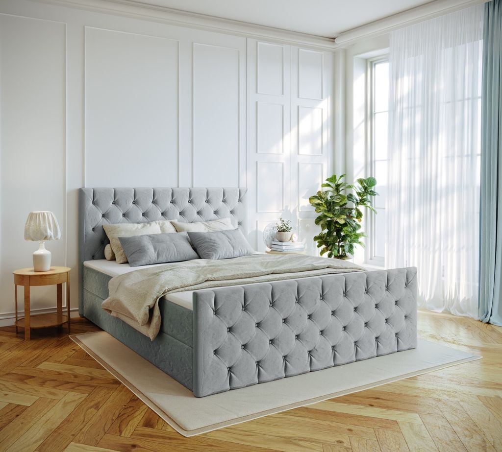 Kaiser Möbel Kontinentalbett Mars Mit Bettkasten Stoff Riviera - SILBER 200X200 CM