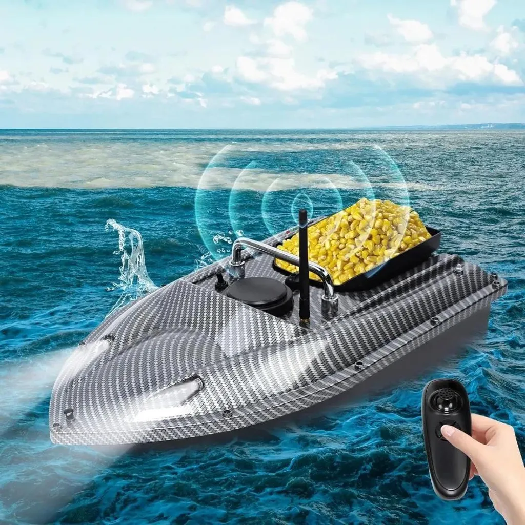Bateau de pêche télécommandé 500m Noir - Idéal pour carpes et étangs