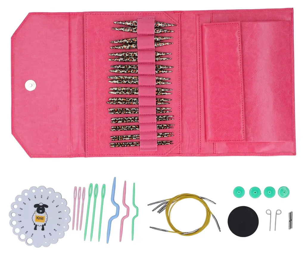 Kit tricot aiguilles circulaires interchangeables motif léopard en PU