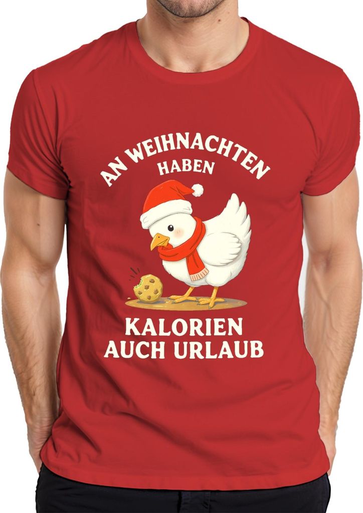 Weihnachten Geschenk Kalorien haben Urlaub Huhn Keks lustig Herren T-Shirt, Rot, M
