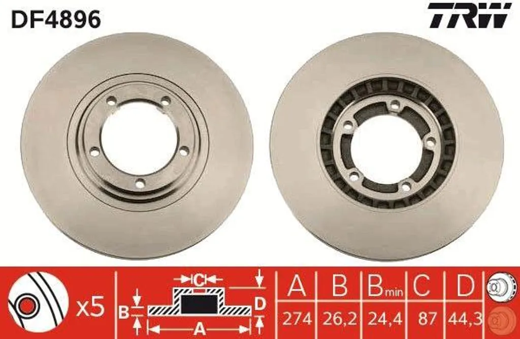 Disque de frein TRW DF4896 OE 581294A200 pour Hyundai H-1 et H100