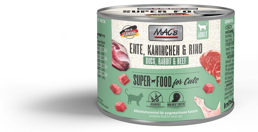 MAC´s 6x200g Ente, Kaninchen & Rind Nassfutter für Katzen Produktbild 
