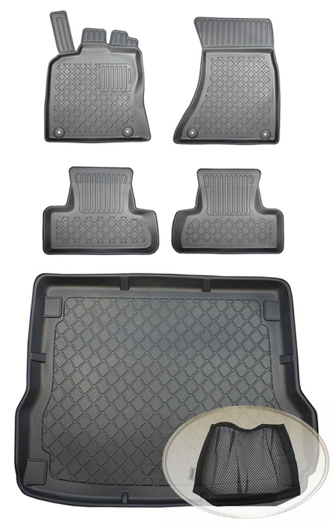 SET Kofferraumwanne Gummifußmatten für Audi Q5 Hybrid 1 8R Steilheck Geländewagen SUV 5-türer 2011-2017 ohne Schienensystem