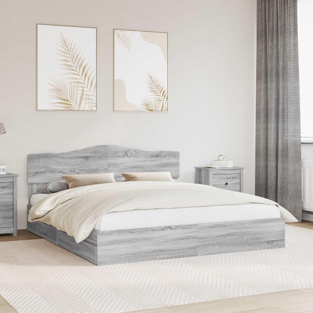 "Schlussverkauf" Doppelbett 2 PLACES - Aufbewahrungsbett Schlafzimmer - Graues Sonoma 180x200 cm Holzwerkstoff C5125