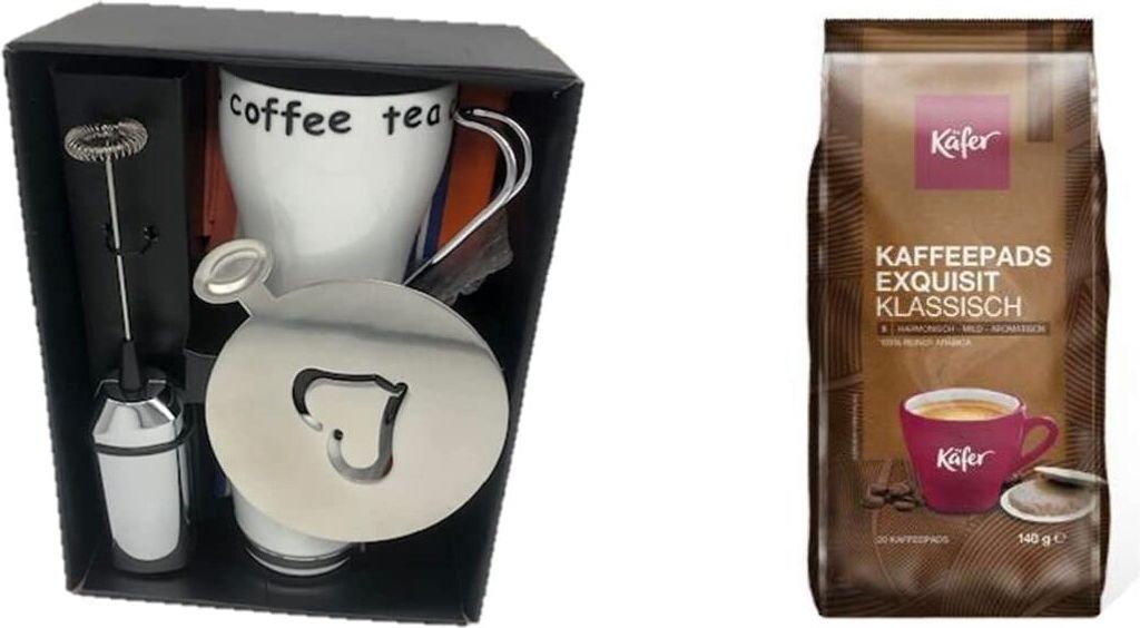 2-teiliges Kaffee-Teeglas-Set Metallgriff, Spülmaschinengeeignet abnehmbarer Metallgriff + Herzschablone Chrom + Mixer Aufschäumer mit Batteriebe...
