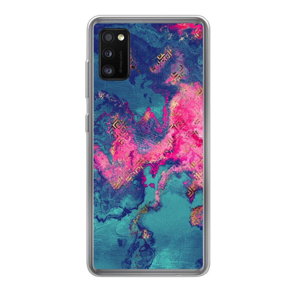 MuchoWow Handyhülle Schutzhülle Hülle für Samsung Galaxy A41 Marmor - Farbe - Rosa - Blau Silikon Softcase Handy Hülle - Mobiltelefon