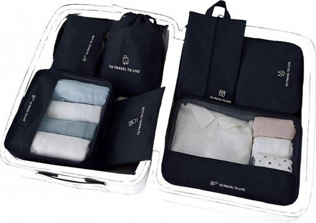 Reiseorganizer Set 7-teilig, Koffer- und Rucksack-Verpackungshilfe, Kompressionscube