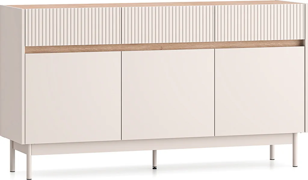 Commode THEA chêne et cachemire : meuble de rangement robuste 120cm