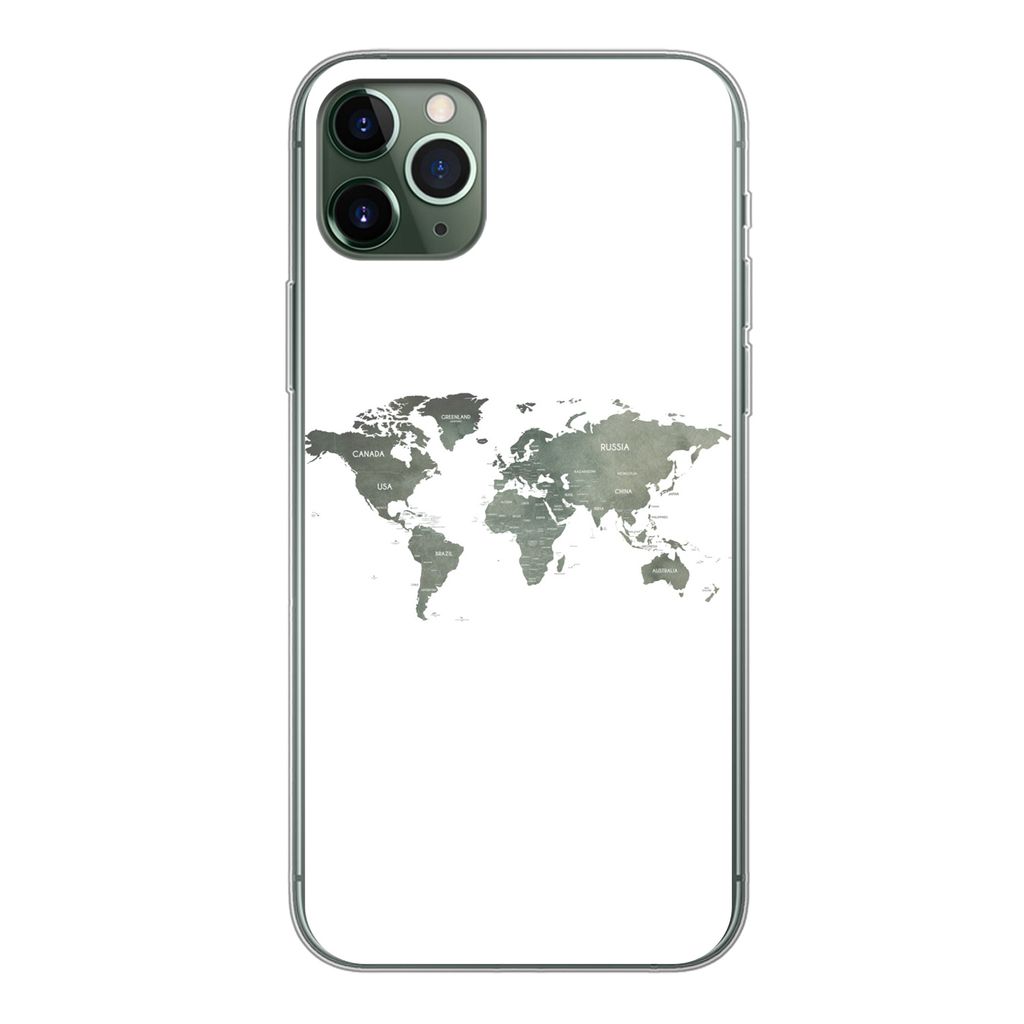 MuchoWow Handyhülle Schutzhülle Hülle für iPhone 11 Pro Max Weltkarte - Grün - Weiß Silikon Softcase Handy Hülle - Schutz