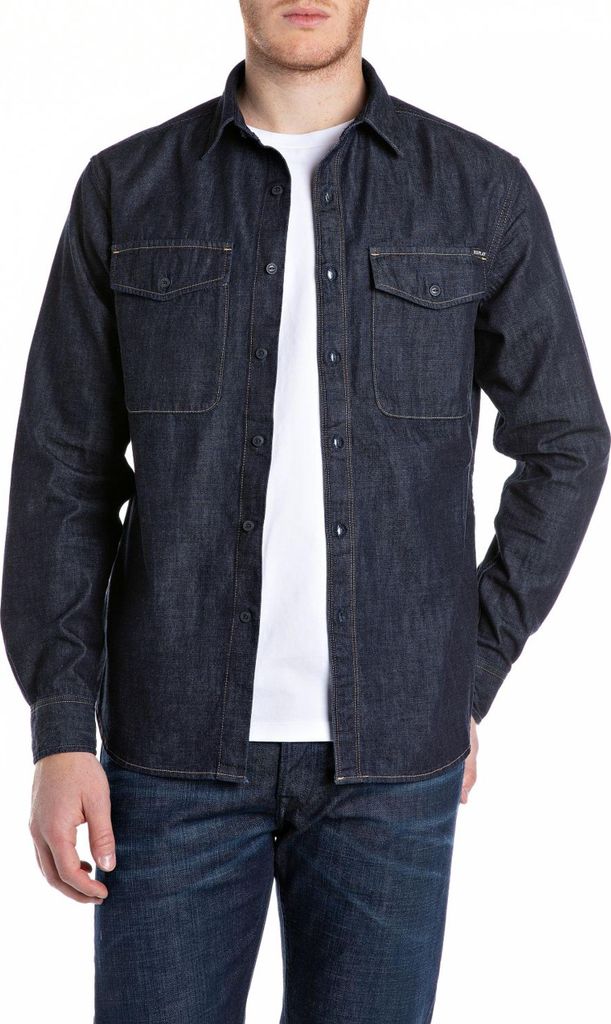 Replay M4124 .000.860 B04 Langarmhemd Blau M Herren Blau M Produktbild 