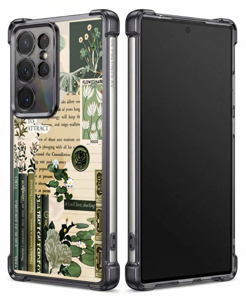 Personalisierte Hülle mit Bild für Samsung Galaxy S24+ Elektroplattiert TPU Stoßdämpfer Handyhülle mit Botanisches Vintage-Text-Blumenmuster
