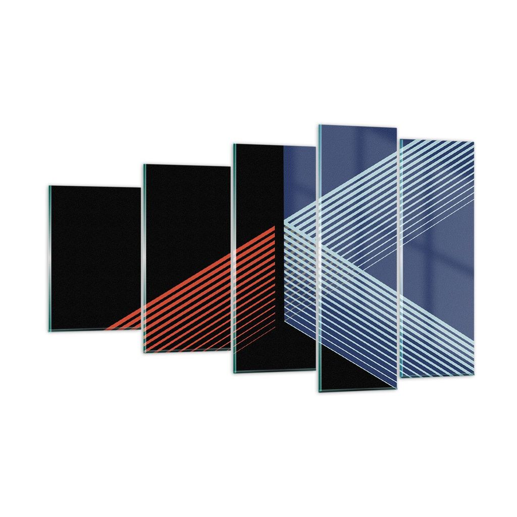 Bilder auf glas - 5 Teile - Abstraktion Schwarz Blau - 100x60cm - Glasbilder - Wandbilder - Bilder - zum Aufhängen bereit - Wanddekoration aus Gla...