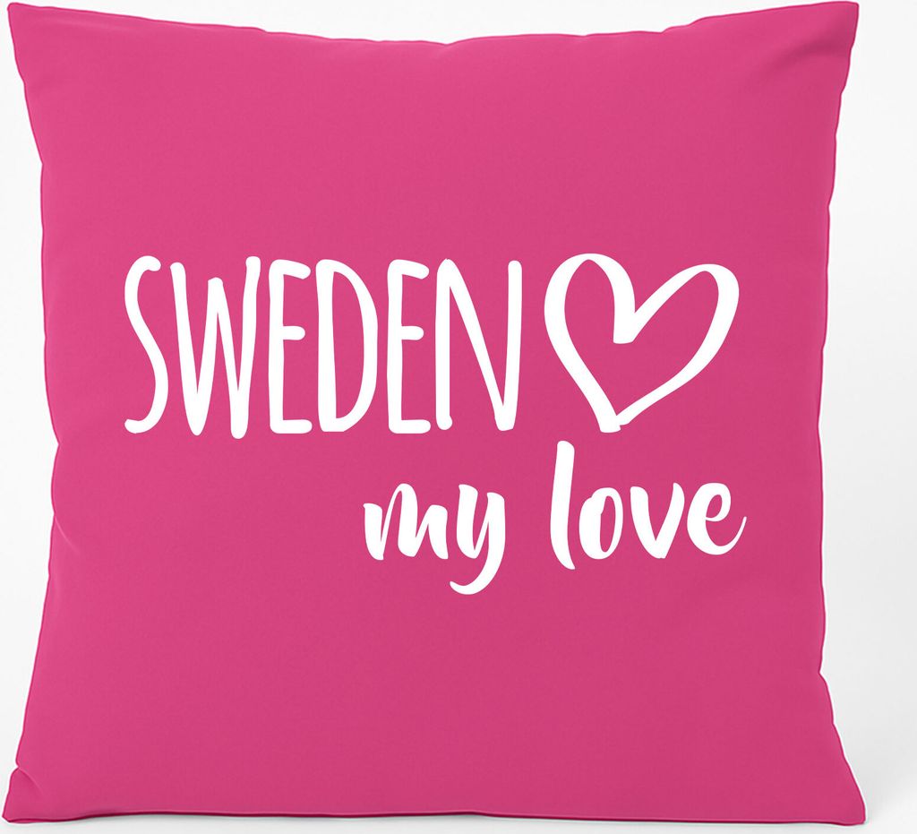 Huuraa Kissen Sweden my love 40x40cm mit Füllung Fuchsia Baumwolle Dekokissen Geschenkidee