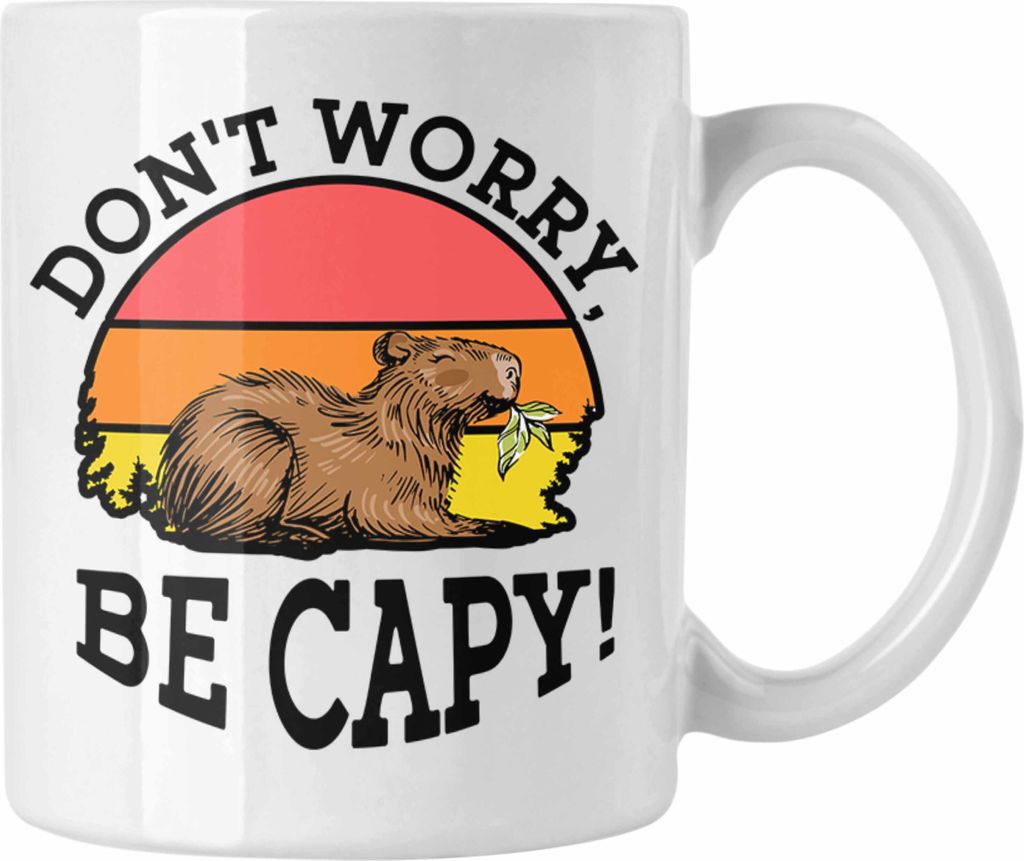 Trendation - Lustige Tasse "Don't Worry Be Cappy" lustiges Geschenk für Capybara-Liebhaber (Weiß)