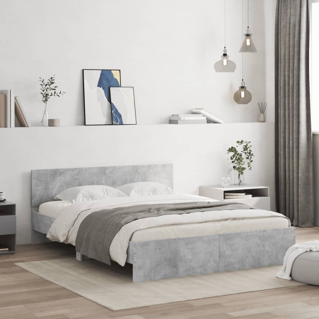 Maison Exclusive - Bettgestell mit Kopfteil Betongrau 140x190 cm