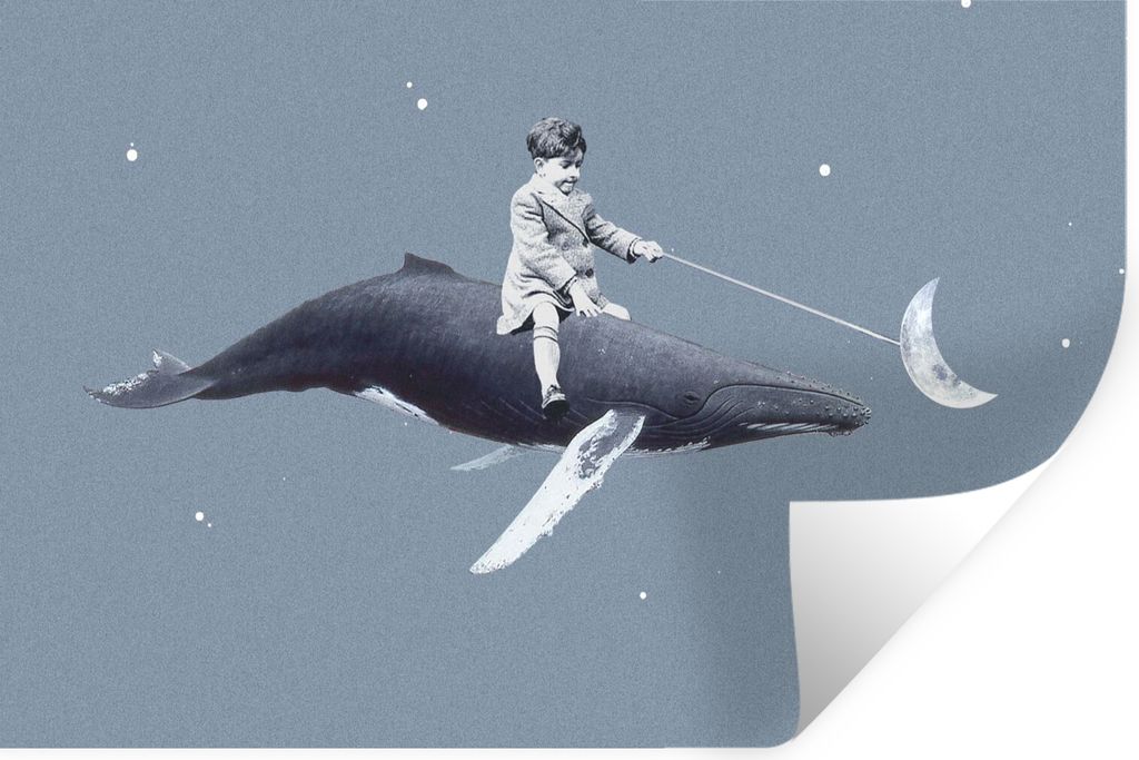 MuchoWow Wandtattoo Wandsticker Wandaufkleber Weltraum - Junge - Mond - Wal 30x20 cm Selbstklebend und Repositionierbar - Wierderverwendbar - Sel...