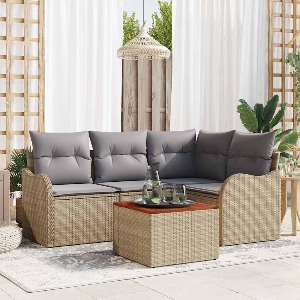 Maison Exclusive - Gartensofa-set mit Kissen 5 pcs Beige Poly-Rattan