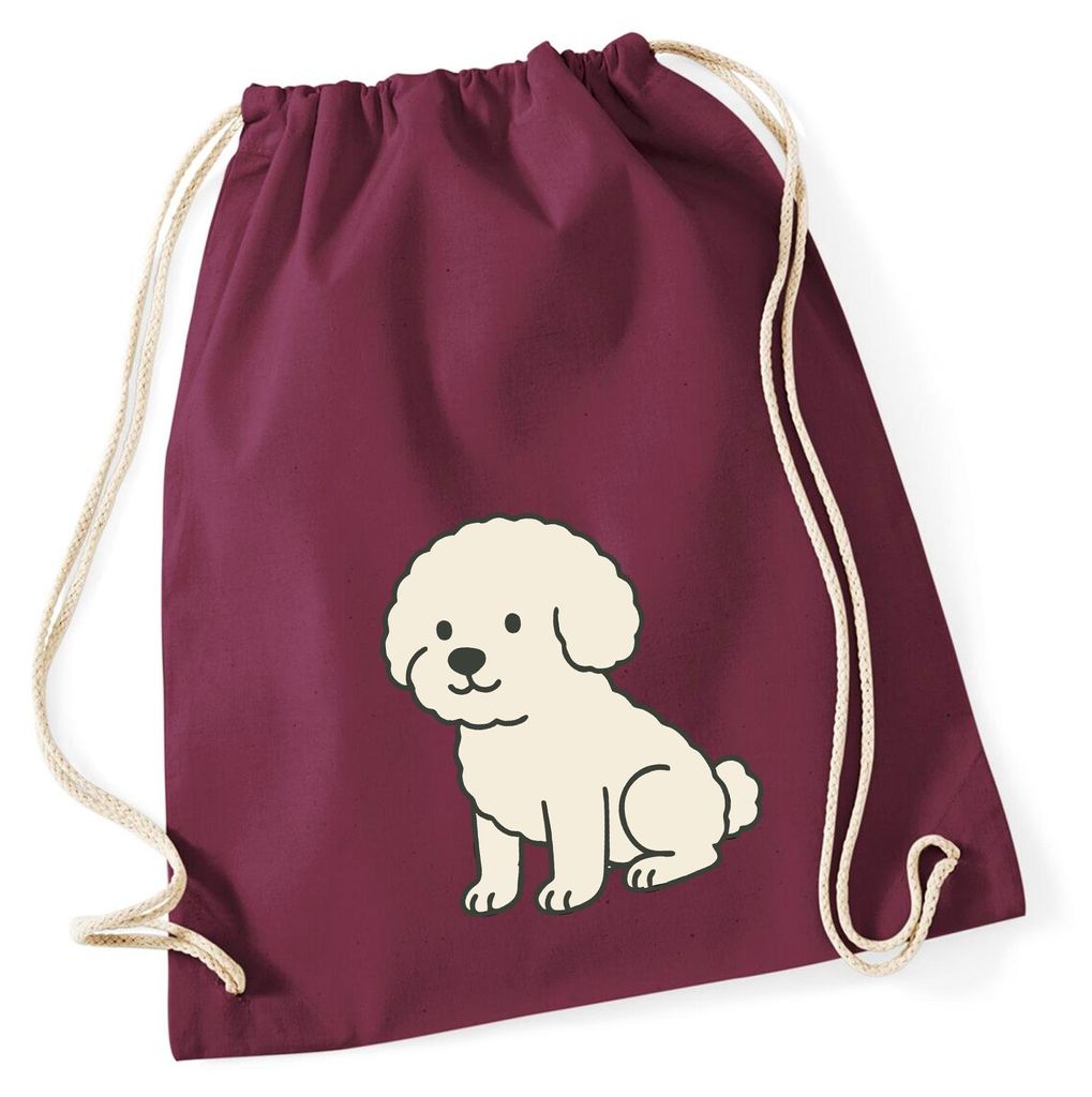 Huuraa Turnbeutel Bichon Frisé Comic Bichie 12 Liter Burgundy Baumwolle Rucksack Geschenkidee