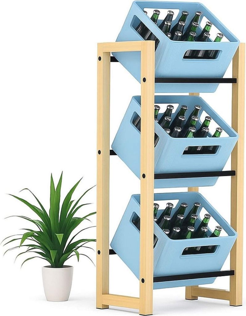 DanDiBo Getränkekistenregal 3 Kisten Holz Bambus Metall 96656 Getränkeregal Kistenregal Getränkekistenhalter Getränke Regal Bierkistenregal