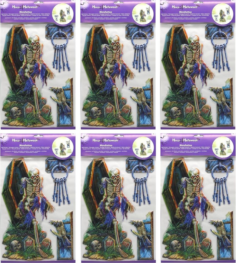 3-tlg. Halloween Wandtattoo (Skelett) (6Pack)