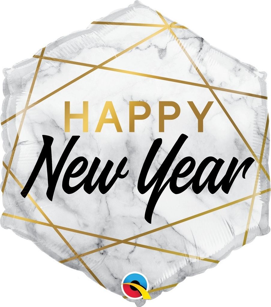Qualatex - Sechseck - Folienballon "Marble", Neujahr SG20206 (Einheitsgröße) (Silber/Gold/Schwarz)