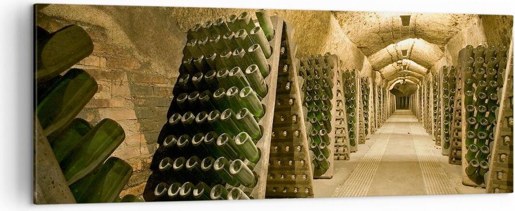 Bild auf Leinwand - Leinwandbild - Weinkeller Flaschen Keller - 140x50cm - Wand Bild - Wanddeko - Leinwanddruck - Bilder - Kunstdruck - Wanddekorat...
