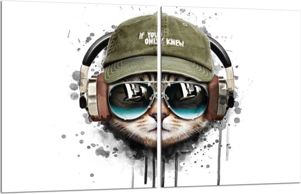 Herdabdeckplatten 2x40x52 Glaskeramikkochfeld 2-Teilig Glas Spritzschutz Katze