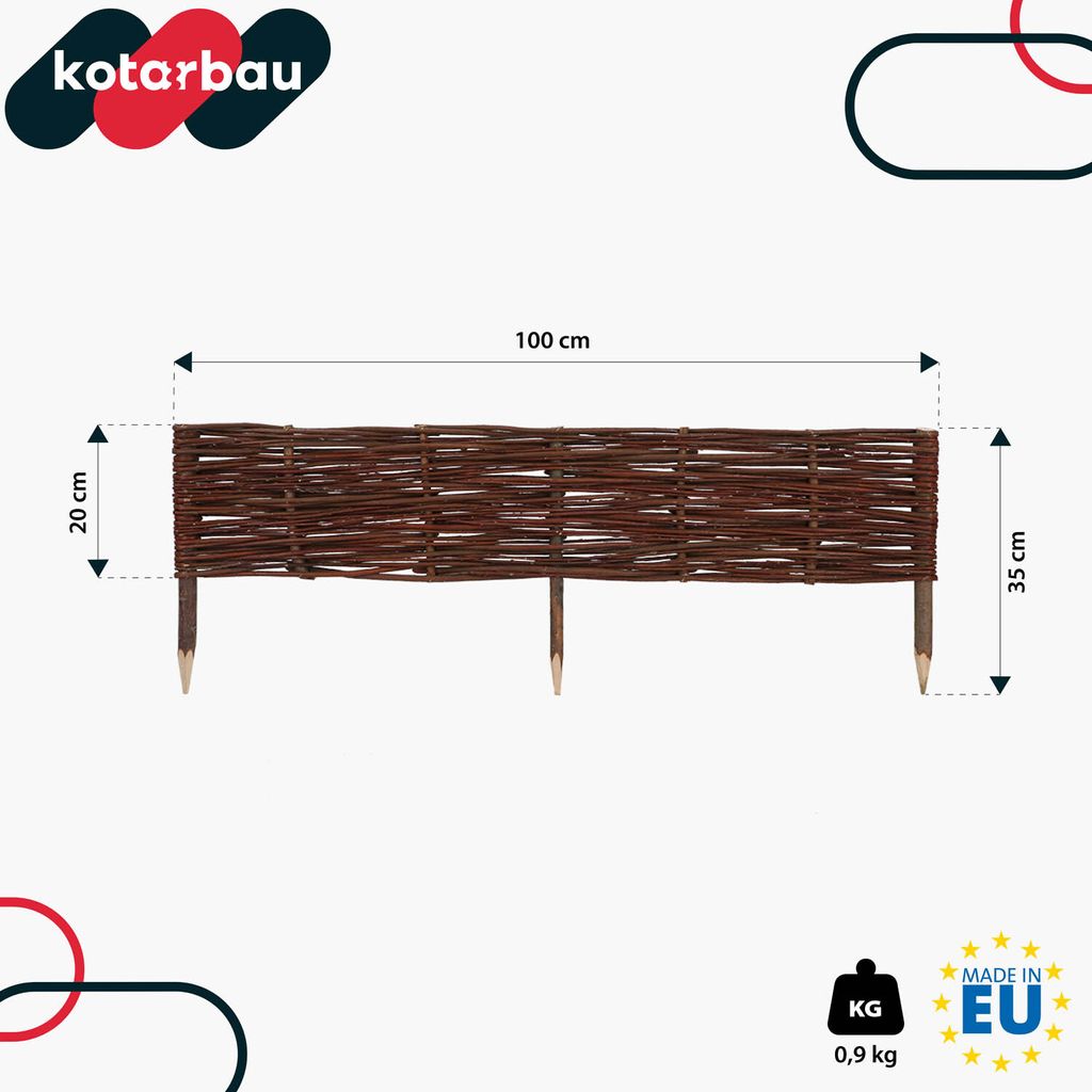 KOTARBAU® Sada 10 vrbových obrub na záhony 100 x 20 cm Obrázek produktu 3