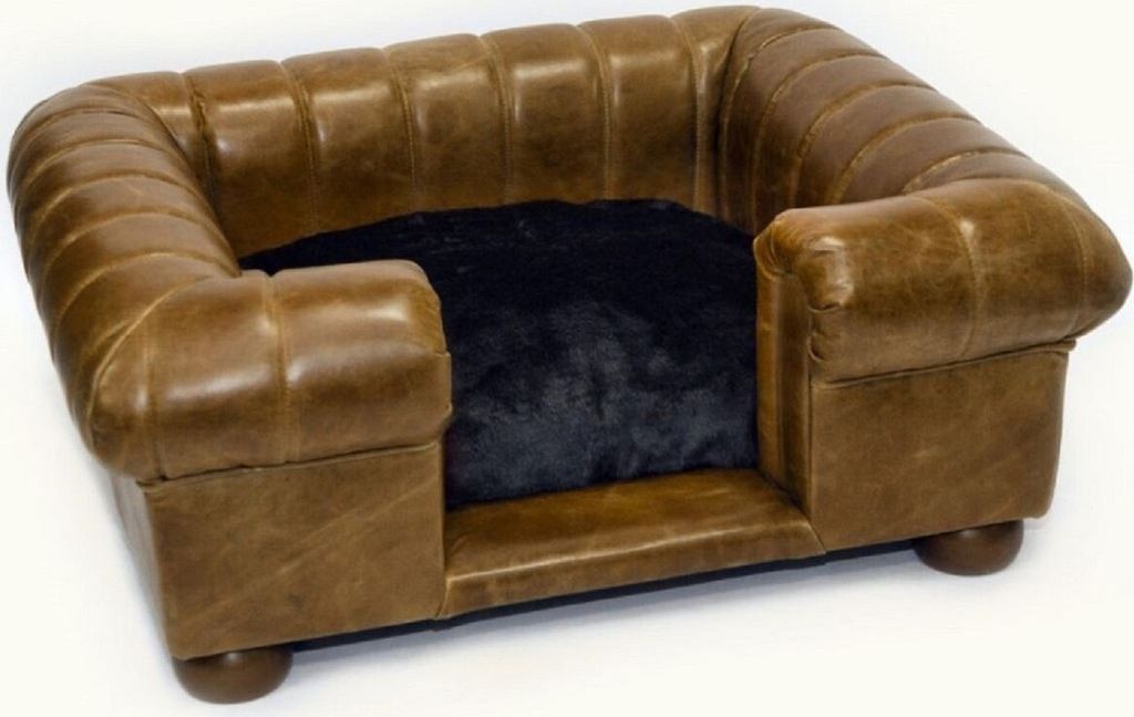 Casa Padrino Luxus Leder Hundebett Vintage Braun / Dunkelbraun / Schwarz 109 x 89 x H. 37 cm - Rechteckiges Echtleder Hundebett - Luxus Echtleder T...