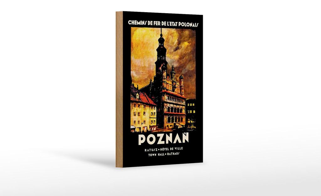 Holzschild Reise 12x18 cm Poznan Chemins de fer de Letat Le Polonais Schild