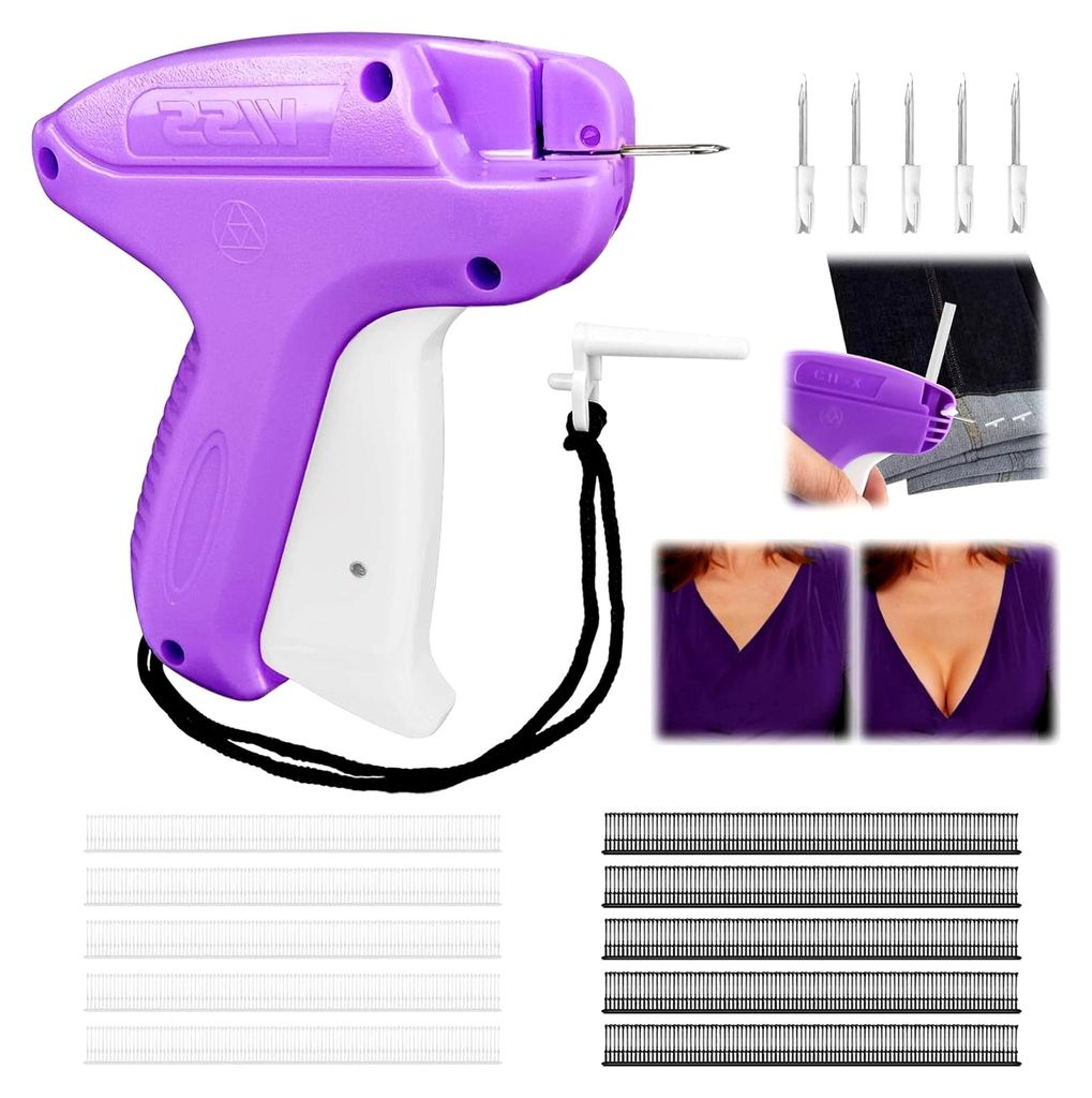 Schnelles Fixiergerät für Kleidung, Mini-Stichsäumpistole Handnähmaschine mit 5 Nadeln und 1000 Plastiknadeln für Feinnähte, Etikettierpistole