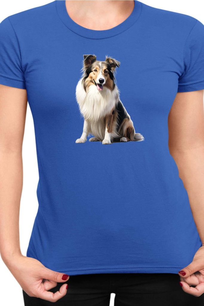 Damen T-Shirt Dogs Breeds Collie Dog Breed 006, Lady S / Blau