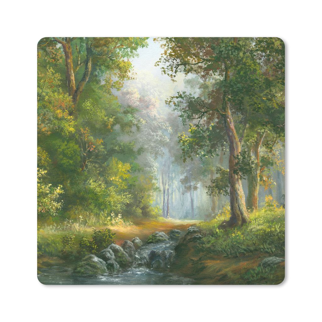 MuchoWow Mauspad Mousepad Wald - Ölgemälde - Sommer 20x20 cm - Mousepads - Maus Mat - Pad - Mausunterlage - Desk Mat - Bureauartikeln