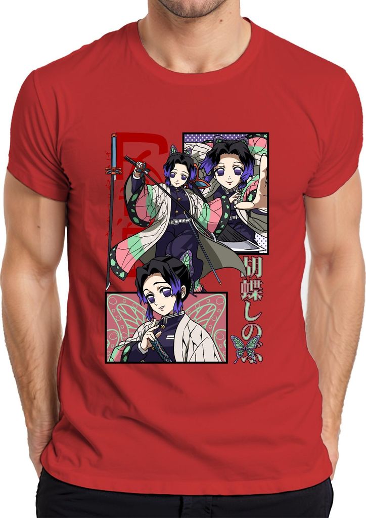 Shinobu Kocho Kimetsu no Yaiba Anime Schmetterling Katana Herren T-Shirt, Rot, S