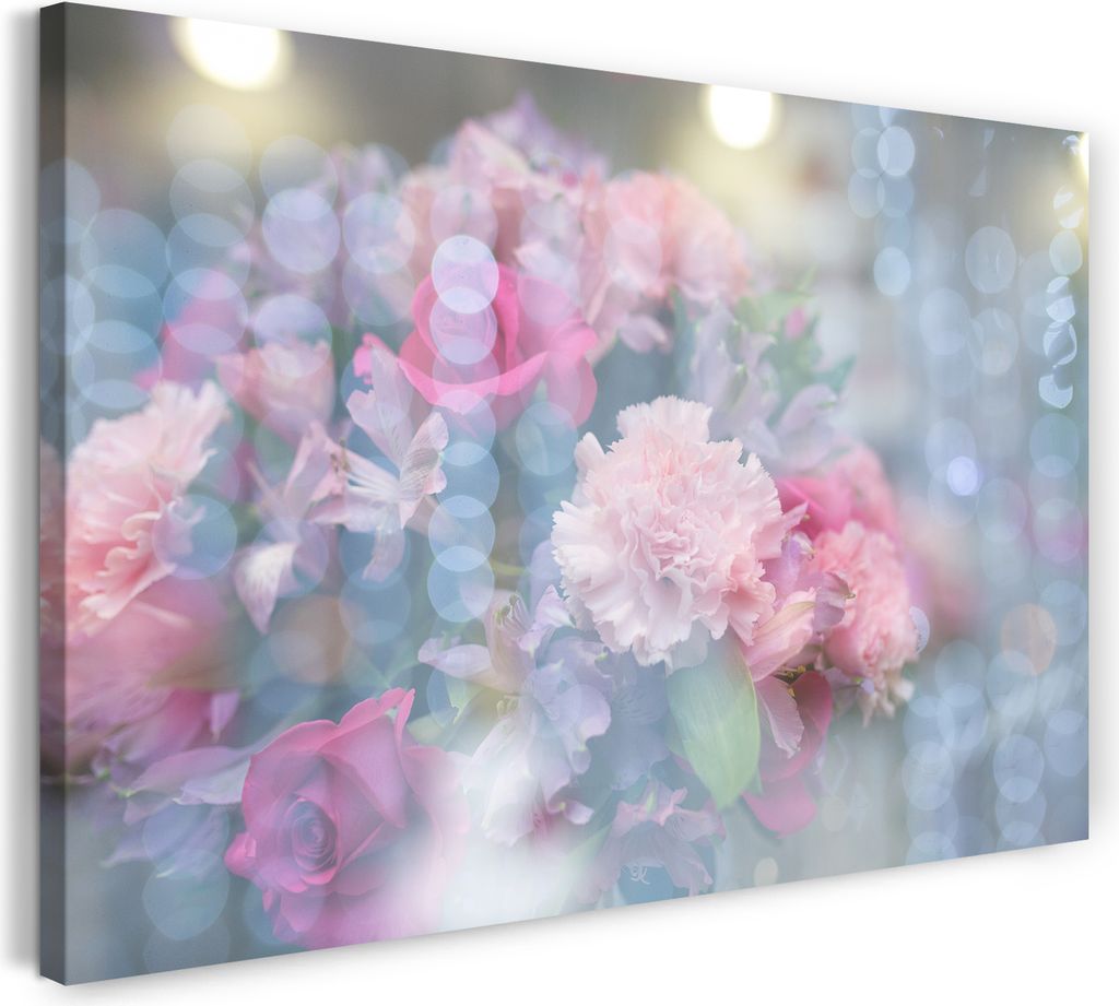Leinwandbild (120x80cm): Blumenbilder pink rosa Blüten hinter verschwommener Kulisse, echter Holz-Keilrahmen inkl. Aufhänger, handgefertigt in De...