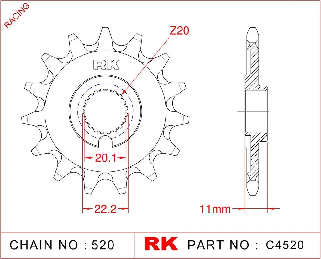 Pignon RK 4520-7Q 520 en acier renforcé 13 dents spécial tout-terrain