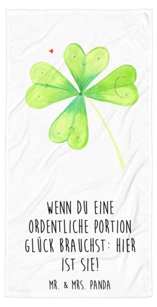 Mr. & Mrs. Panda Strandtuch Blume Kleeblatt - Weiß - Geschenk, Duschtuch, Kleeblätter, Badehandtuch, Baumwollhandtuch, Umzug, Garten, Motivation,...