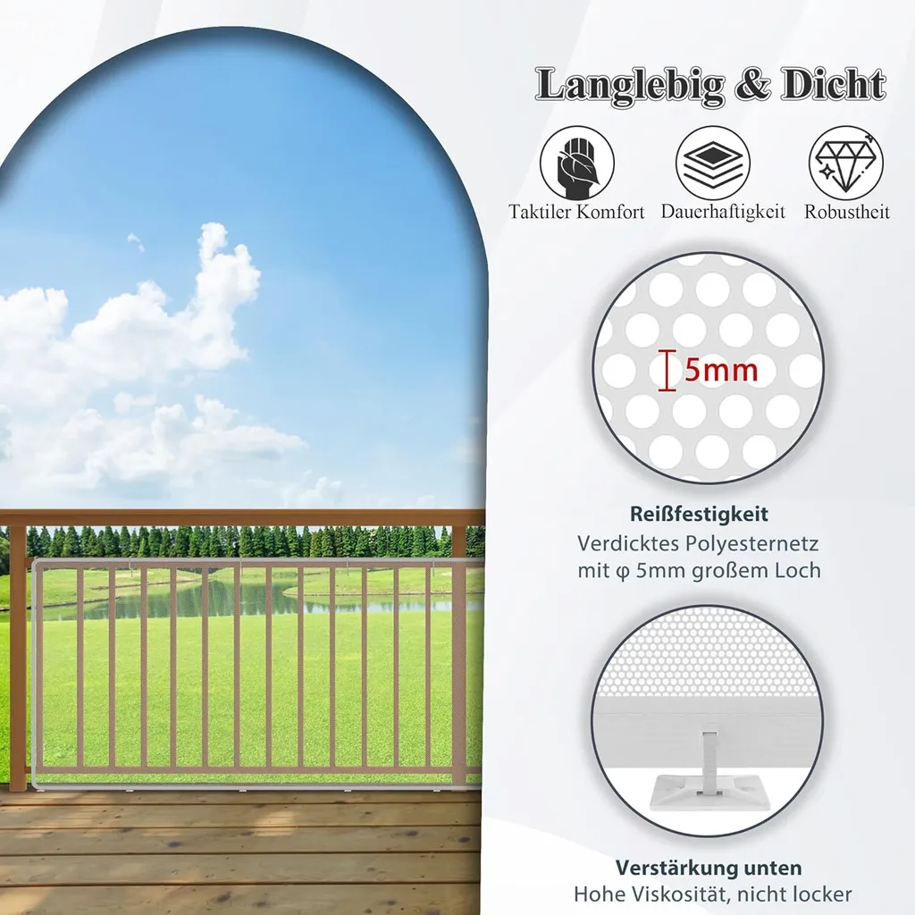 JNGLGO Rete di sicurezza per bambini, rete di sicurezza per scale di balconi per bambini, 200Lx90H cm Rete di sicurezza per scale rialzata e durevole Rete di protezione per scale di ringhiera per bambini, animali domestici, bianco, nero - 4