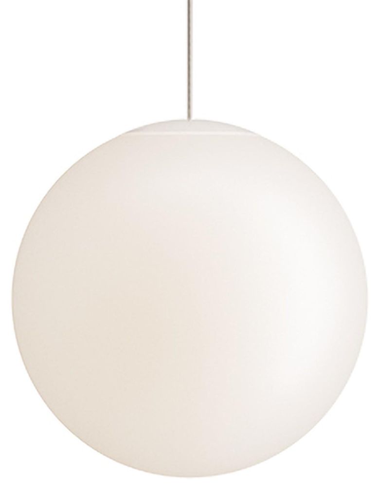 Moderne Pendelleuchte Sferis aus satiniertem Opalglas, minimalistisches Design mit Polycarbonatrahmen, Durchmesser 50 cm, Höhe 330 cm, Weiß