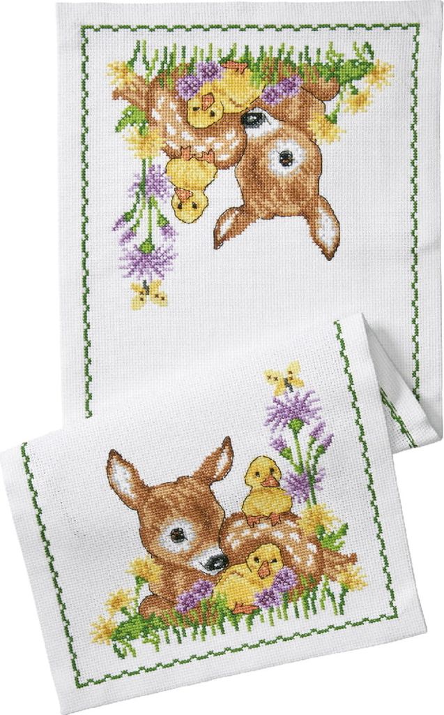 Permin Tischläufer Kreuzstich Stickpackung "Reh und Enten", Zählmuster, 24x60cm