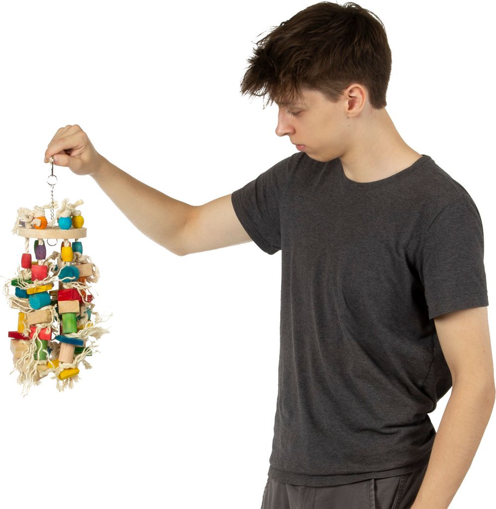 Vogelspielzeug · Wood Mobile · Knabberspielzeug mit Holz und Baumwollseilen ca. 14 x 14 x 40 cm