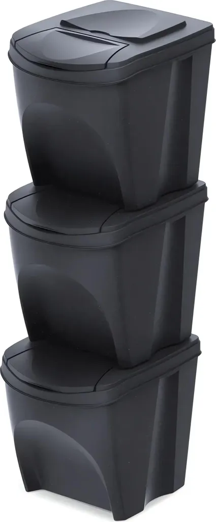 Poubelle de Tri Sélectif 3 Bacs Empilables Sortibox Eco Wood 75L