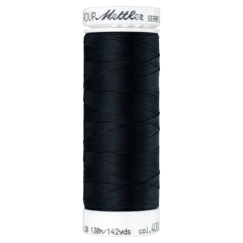 A spool of black thread on a white background.
