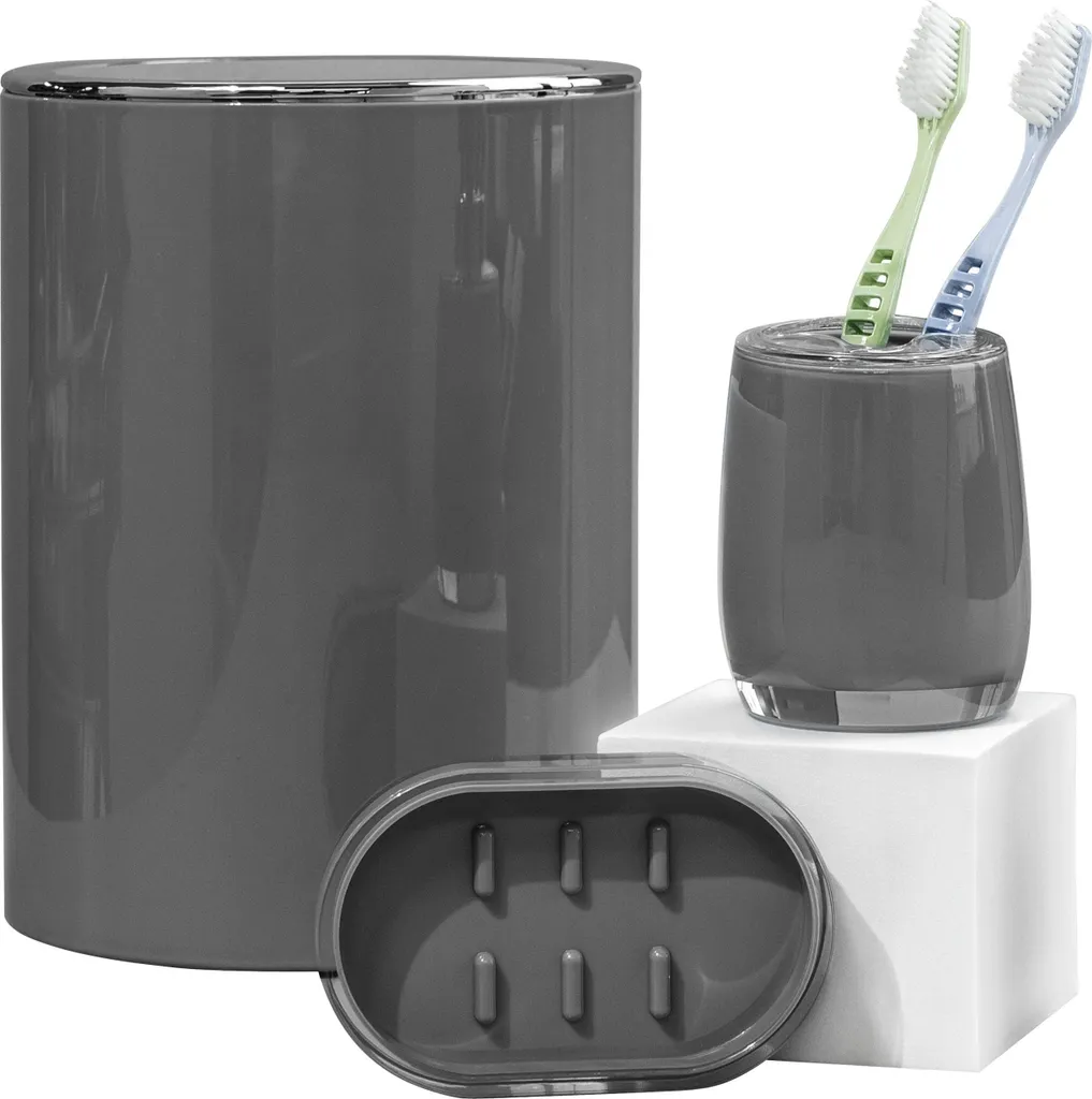 Ensemble salle de bain bremermann SAVONA 3pcs gris avec seau et brosse